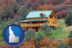 idaho map icon and a mountainside vacation home