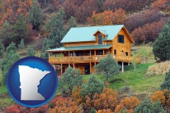 minnesota map icon and a mountainside vacation home