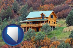 nevada map icon and a mountainside vacation home